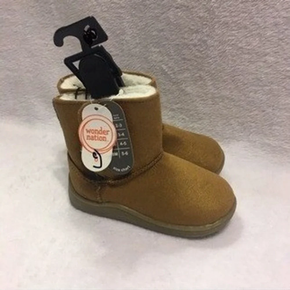 Wonder Nation Faux Suede‎ Boots Toddler 3 Brown NEW Fur Lined Cozy Winter Shoes